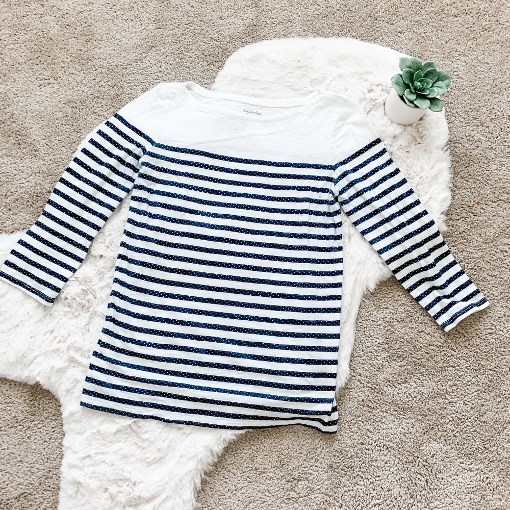 Loft Sun Washed Bateau Navy & White Striped Top- M